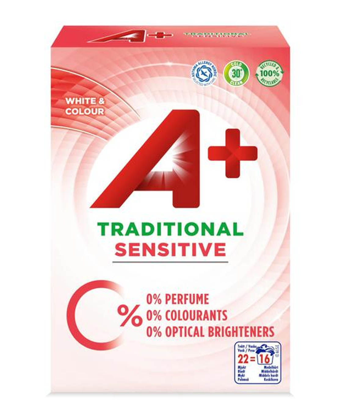 A+ Traditional Sensitive Pyykinpesujauhe 1,12kg